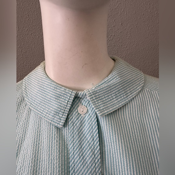 Vintage 50s Blue Striped Button Belt Fit & Flare Shirtwaist Day Dress S - Picture 4 of 15
